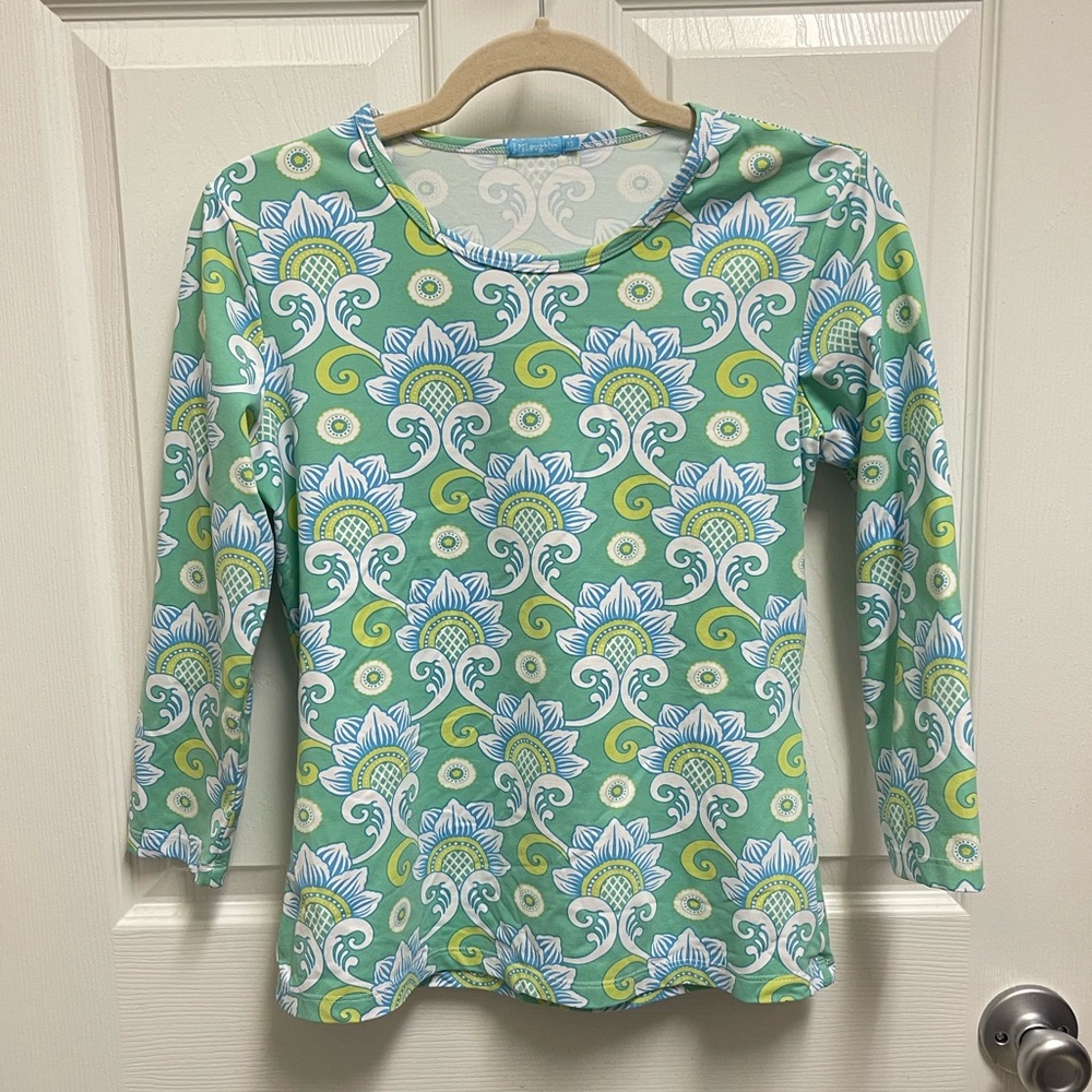 J. Mclaughlin Blue Scroll Pattern Blouse - image 1